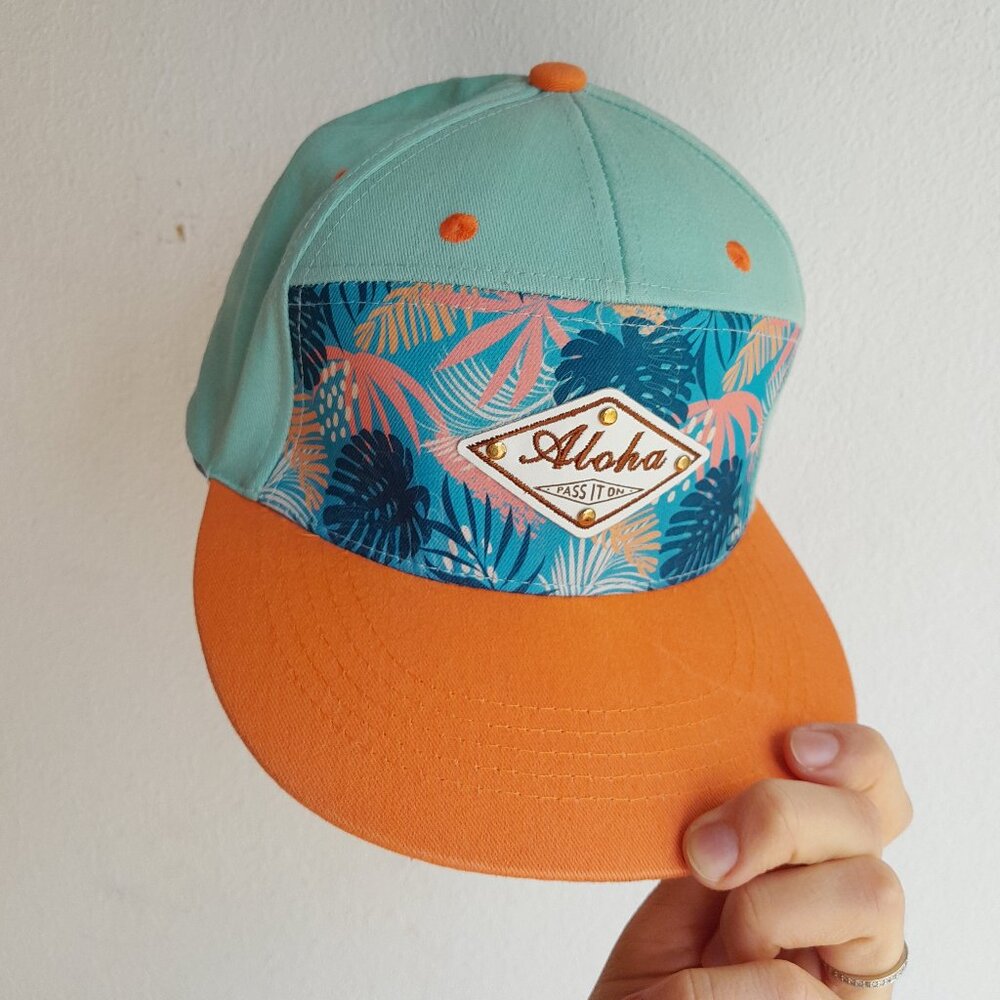 Robin Ruth Hat Aloha- Pass it On Blue Floral Orange Cap Trucker Hat Snap back HI